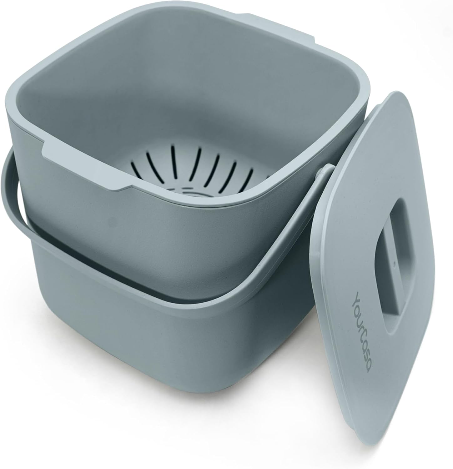 YourCasa Organic Kitchen Waste Bin, 4 L, Compost Bin with Removable Strainer and Lid, Odor-Proof, Dishwasher Safe & Without Organic Waste Bags, Small Organic Waste Bin for Clean Kitchens (Mint)