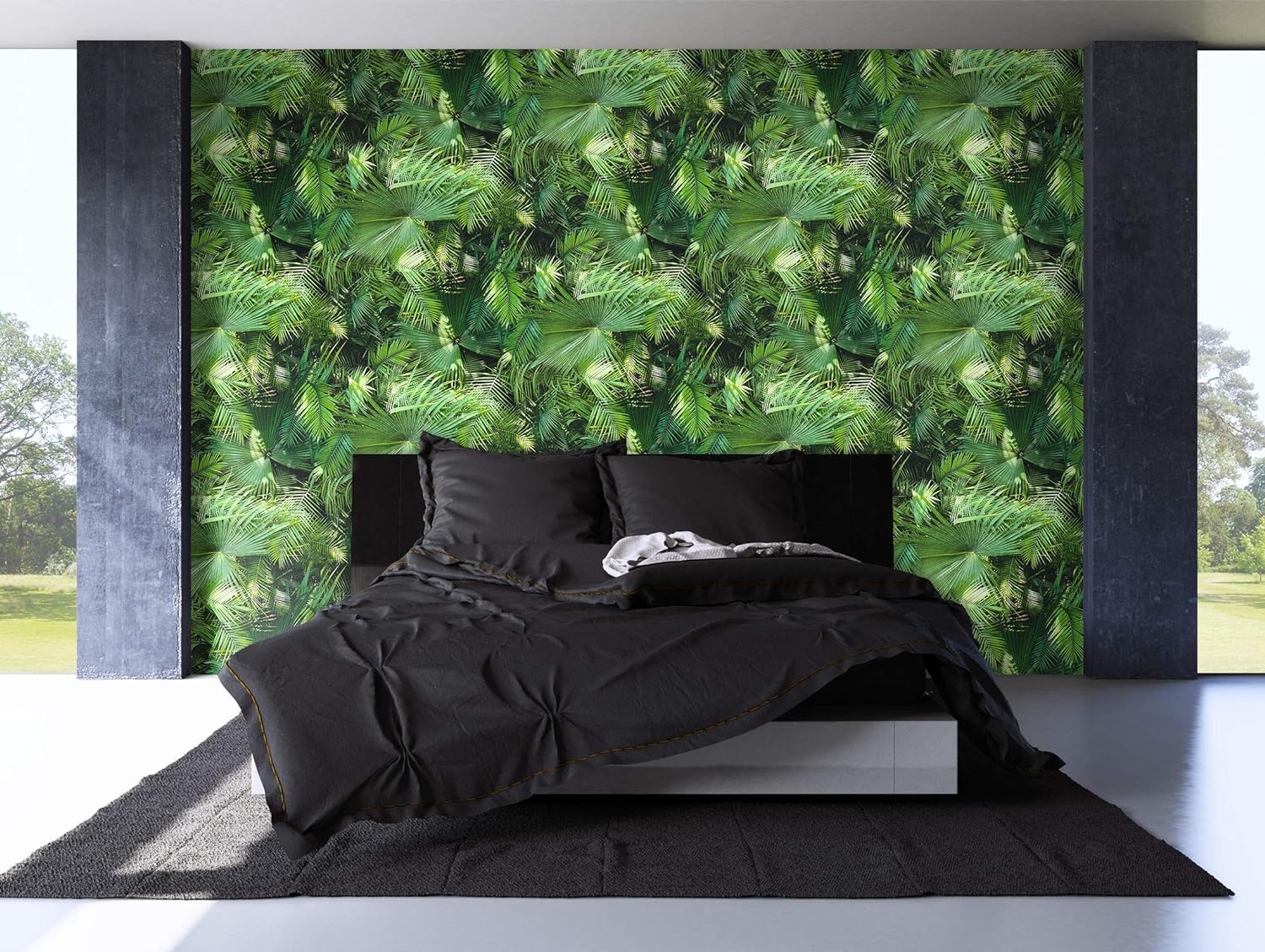 Newroom Design Newroom Flower Wallpaper Green Flowers Leaves Floral Non-Woven Wallpaper Bl