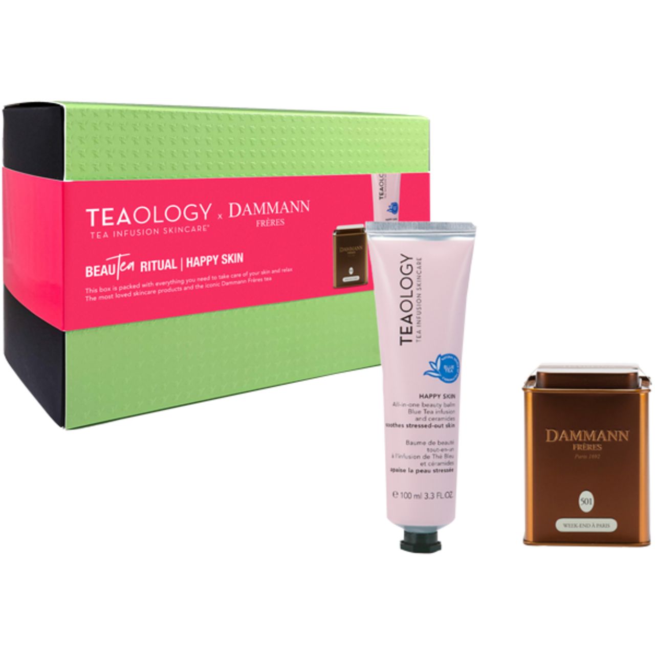 Teaology, Happy Skin Ritual Set = Happy Skin 100 ml + Week End á Paris flavored Tea 30 g 2 St