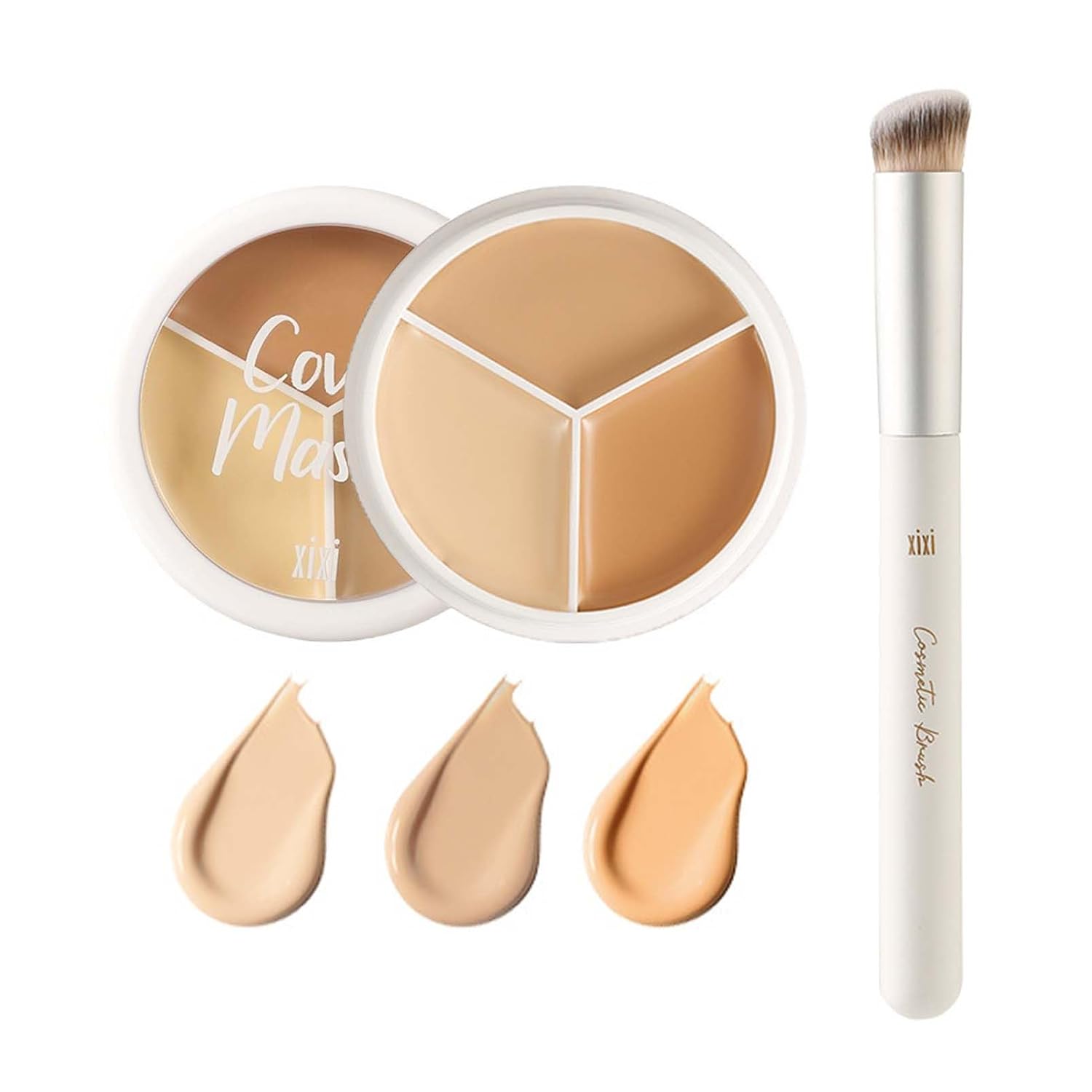EONFAVE 3-in-1 Concealer Palette, 3 Colors Concealer Cream, Full Cover Concealer with Brush, High Coverage Face Concealer for Waterproof, Long-Lasting, for Conceals Blemishes, Discoloration & Redness