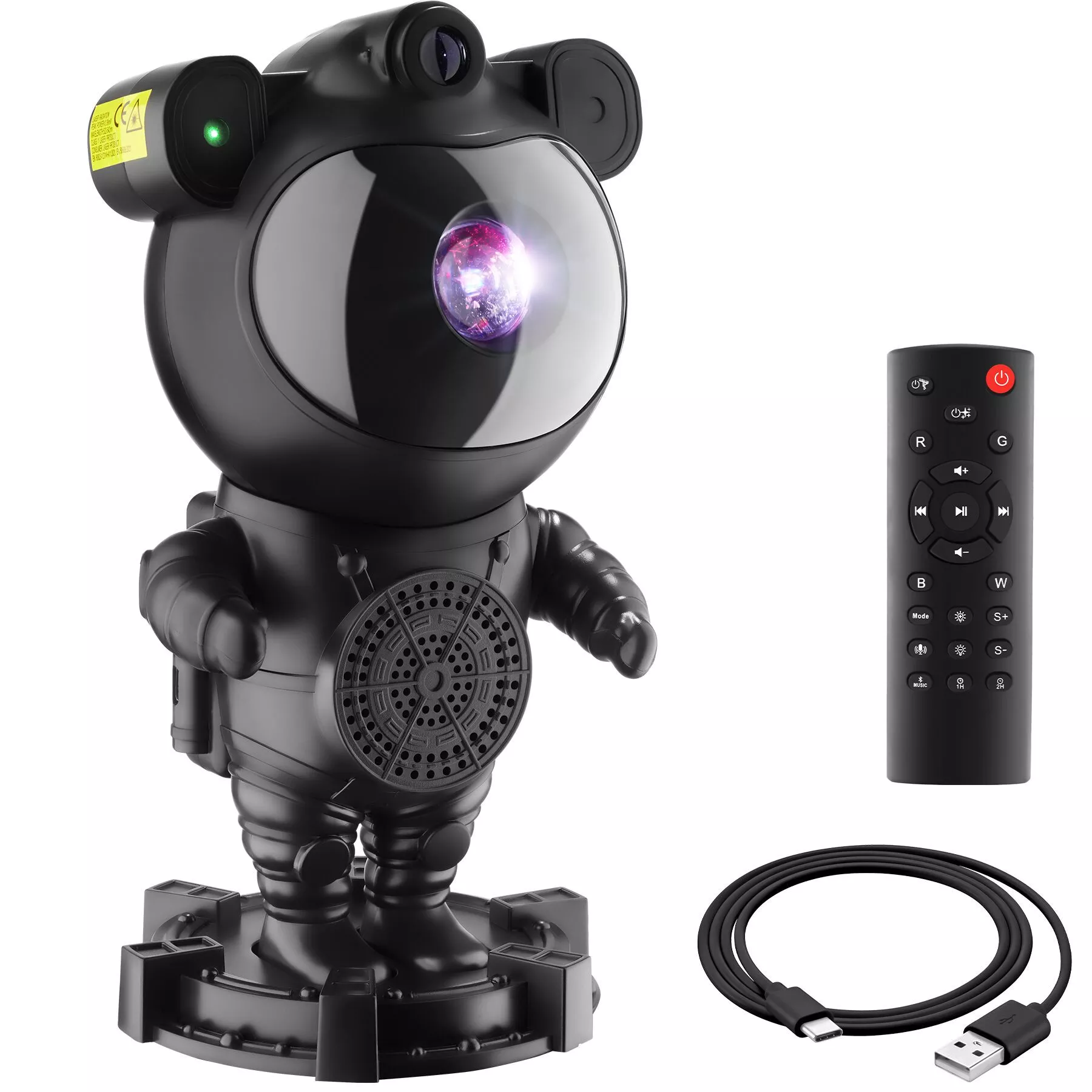 tectake LED Starry Sky Projector Astronaut, Bluetooth and Music Function with 8 Sounds and Timer, Black