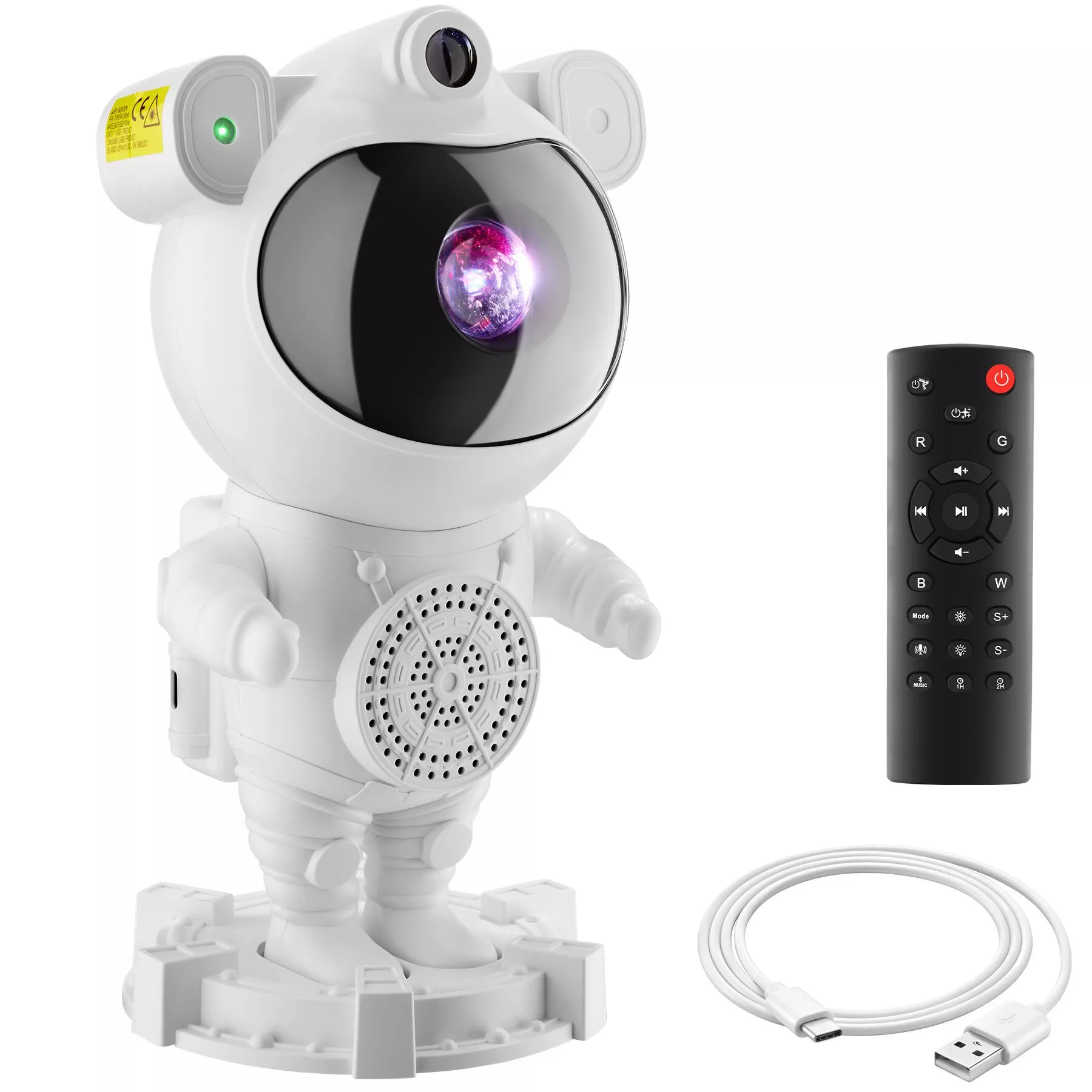 tectake LED Starry Sky Projector Astronaut, Bluetooth and Music Function with 8 Sounds and Timer, White