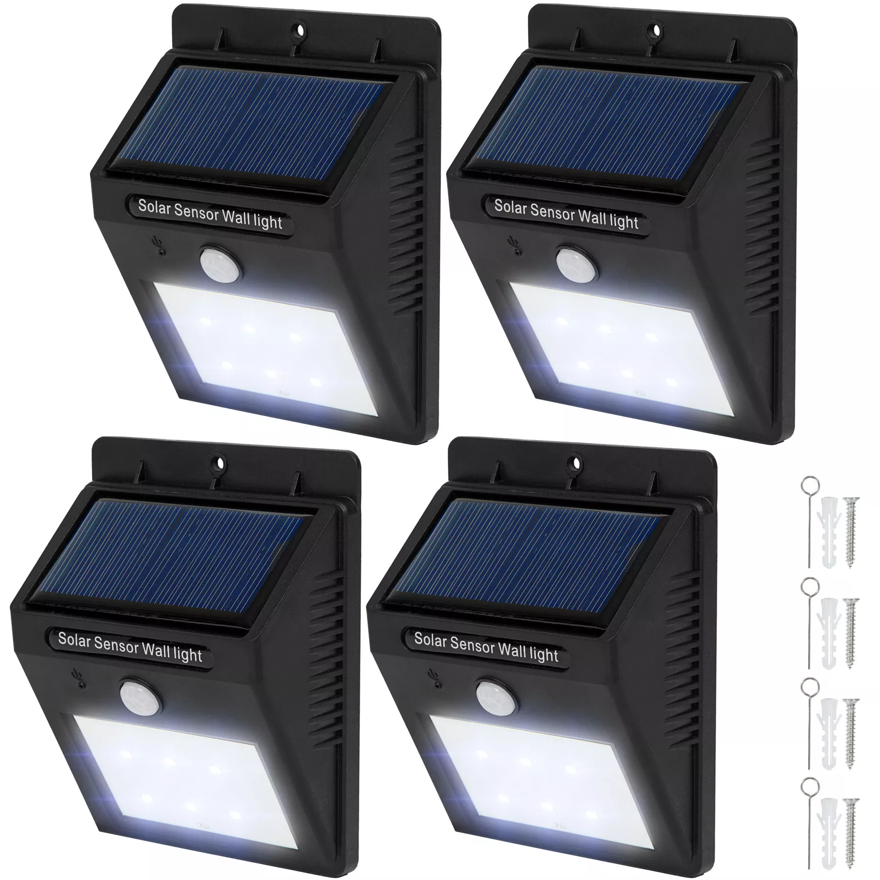 tectake solar lamp, set of 4 with motion detector, 9.7 x 5.1 x 12.4 cm, black