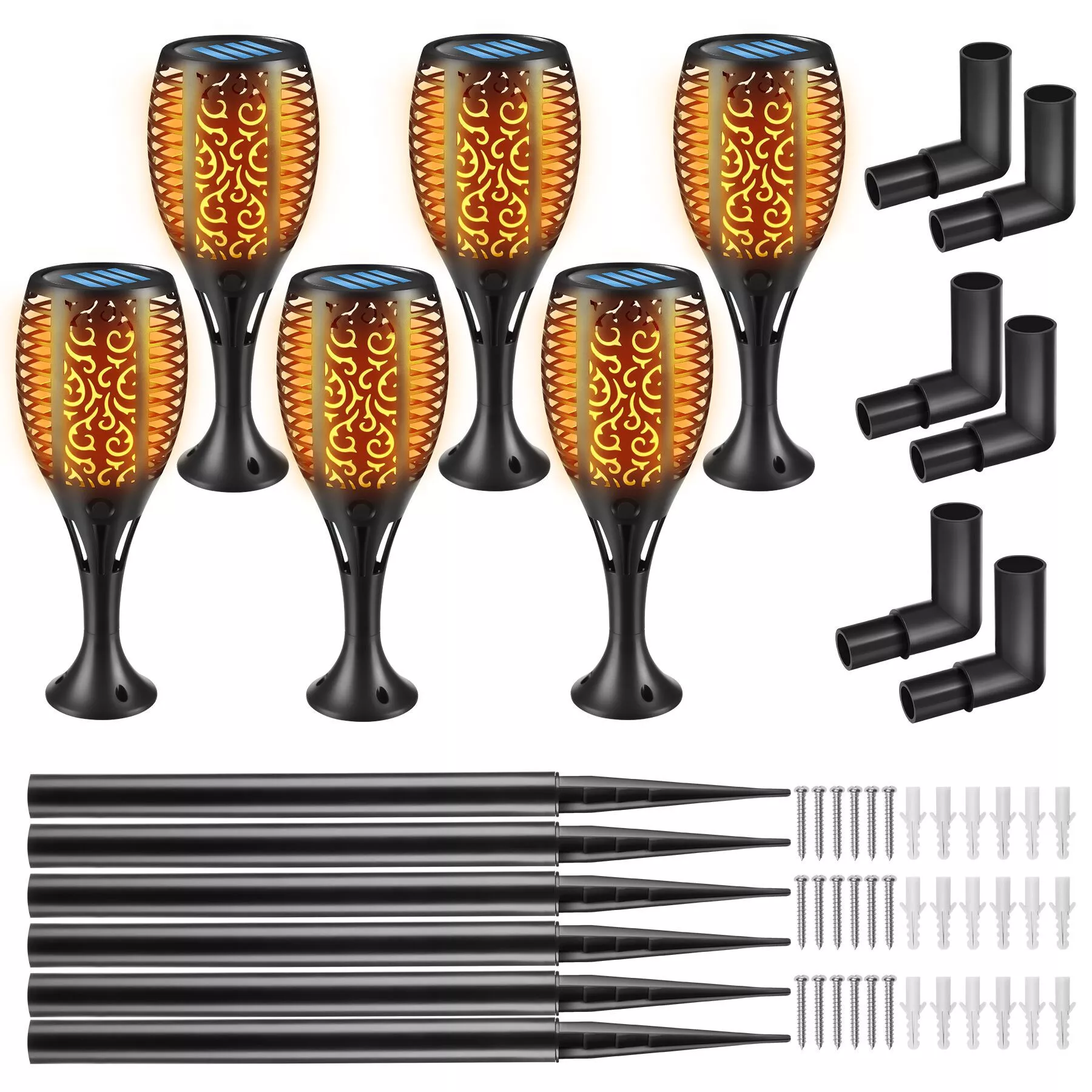 tectake SOLAR LIGHTS 6-piece set Flare, 6 - 8 hours operating time, black