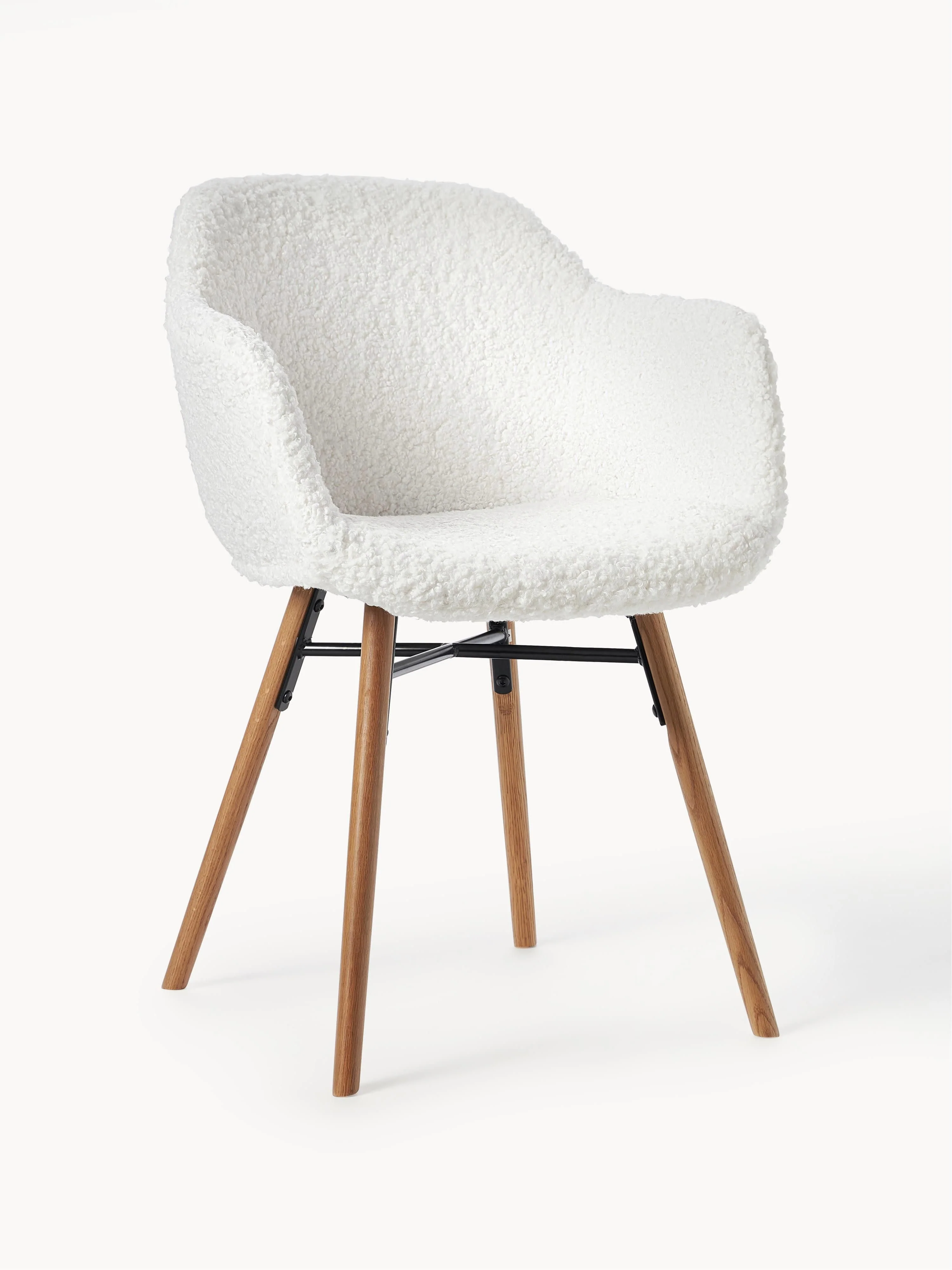 Westwing Collection Teddy armchair Fiji with narrow seat shell, Teddy Cream White, Oak Wood