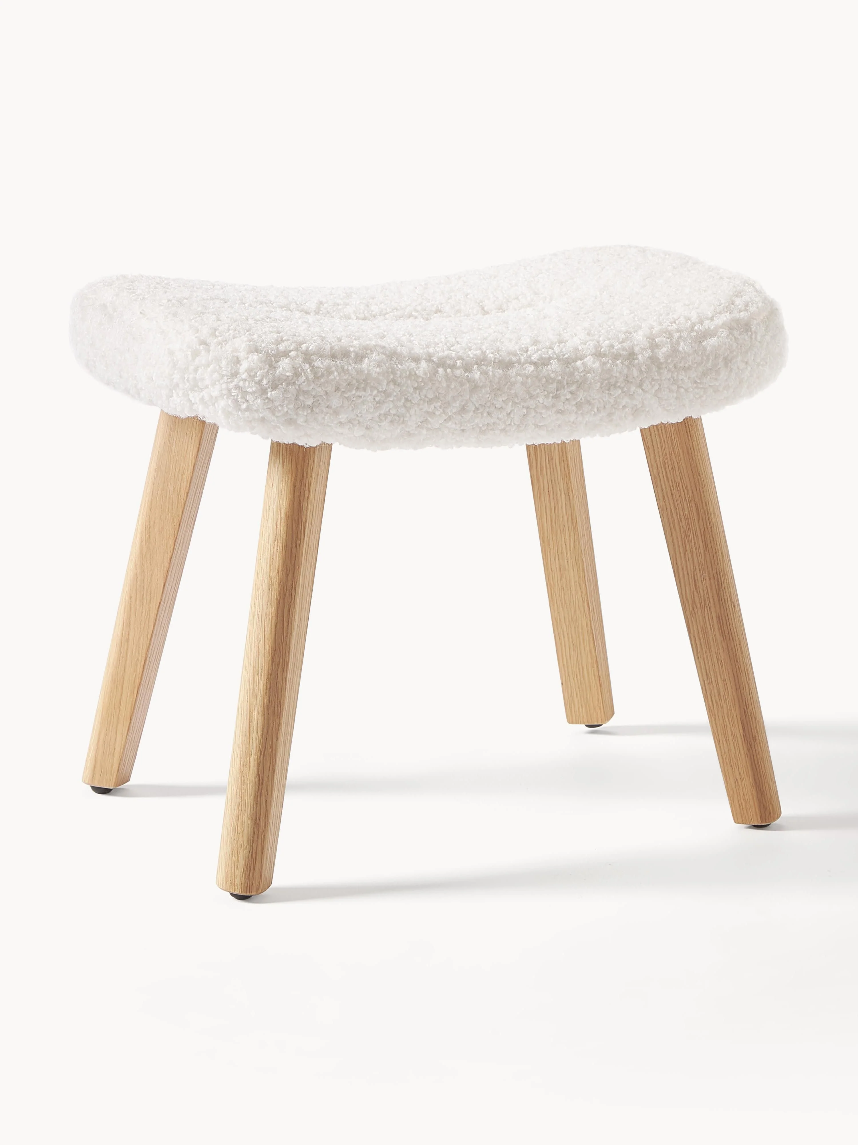 Westwing Collection Teddy bear stool Wing with wooden legs, Teddy Cream White, Birch Wood
