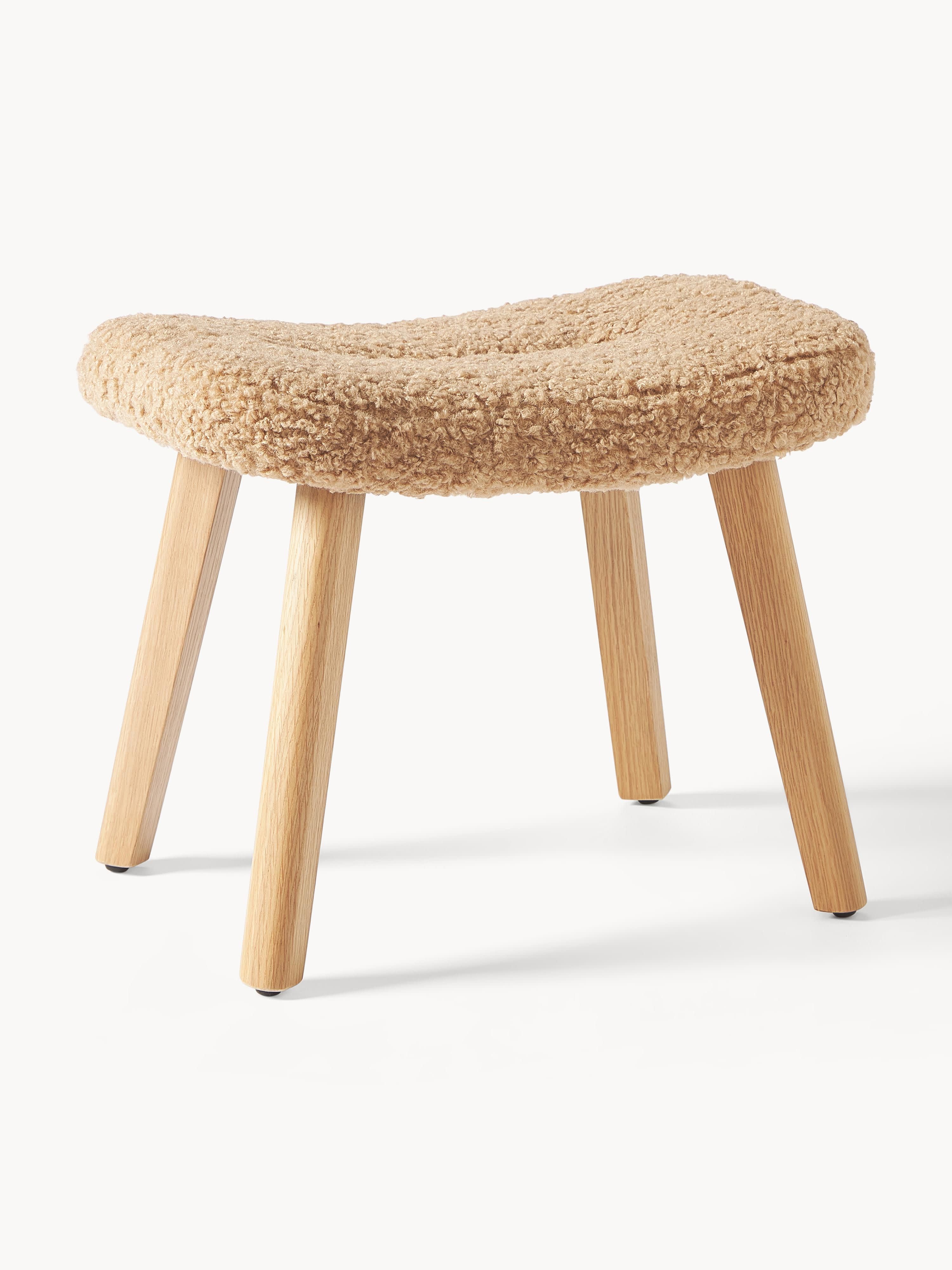Westwing Collection Teddy bear pouf Wing with wooden legs, Teddy Light Brown, Birch Wood