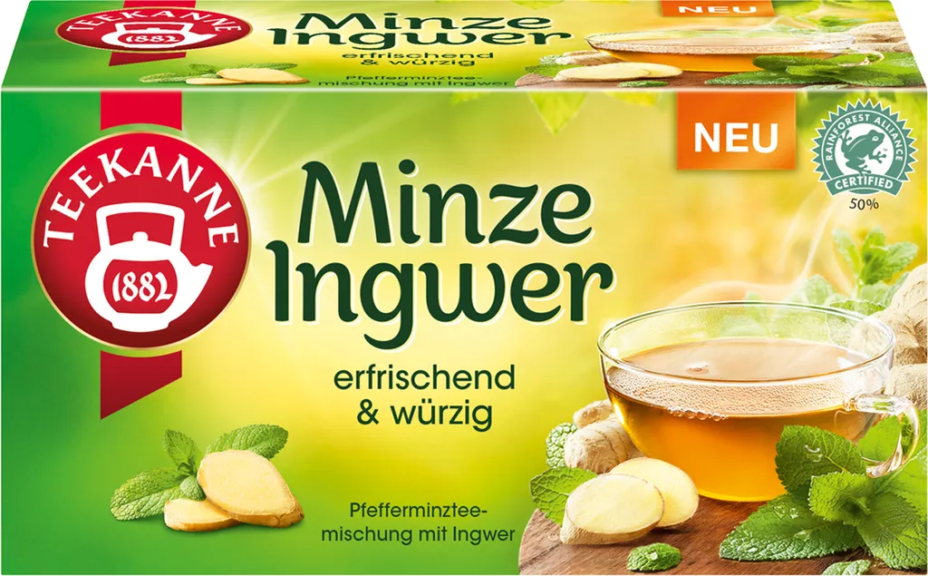 Teekanne Mint Ginger Herbal Tea Blend, Refreshingly Spicy, 32g