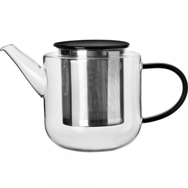 Teapot with stainless steel strainer, Coppa glass, black, by Asa