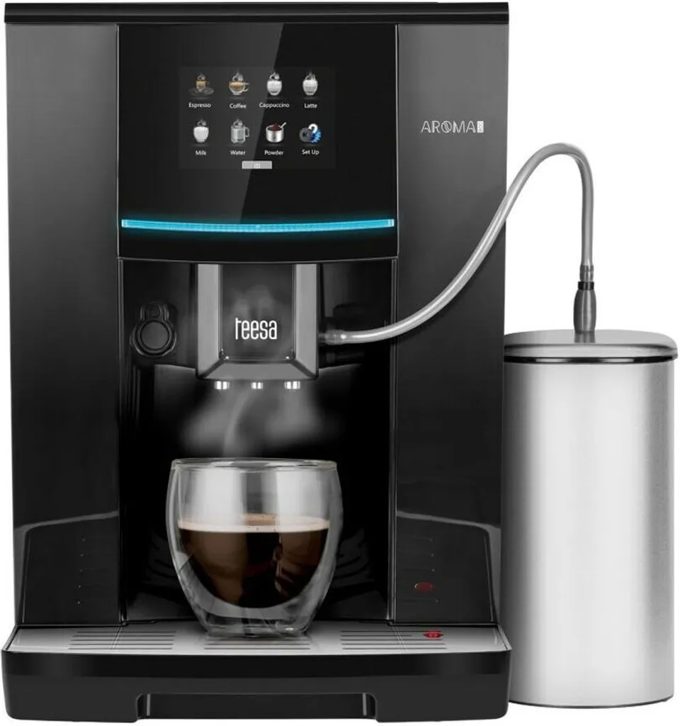 Uni-T Teesa TSA4008 Fully Automatic Espresso Machine, Plastic Housing, Touchscreen, Cup Warmer, Integrated Grinder, Milk Frother