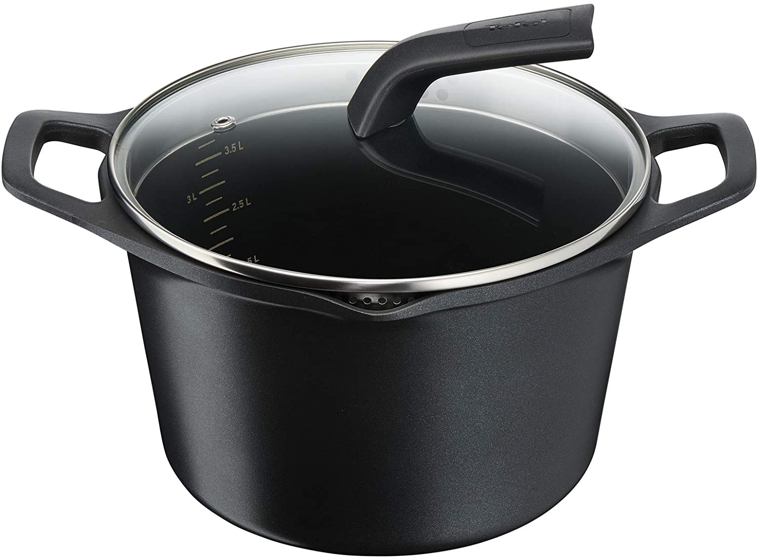 Tefal 22cm Cast Aluminium Aroma Pan with Lid Non-Stick Coating Titanium Coating Black Forged