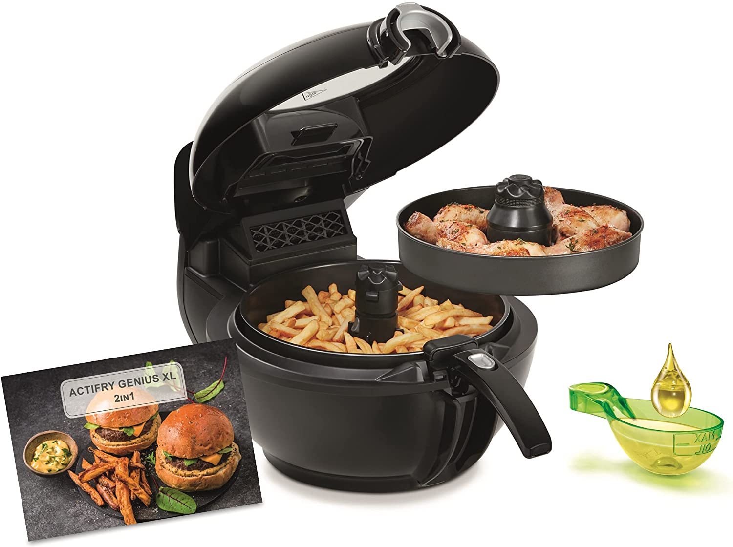 Tefal YV9708 ActiFry Genius XL 2-in-1 Hot Air Fryer (1500 Watts, Capacity: 1.7 kg, 9 Automatic Programs, 2-in-1 Technology) Black