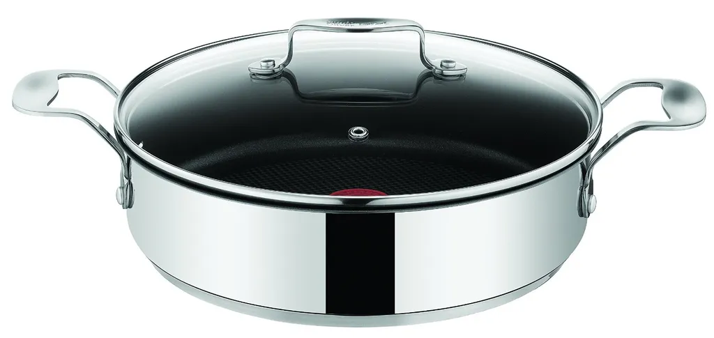 Tefal E85705 Jamie Oliver Stainless Steel Serving Pan with Glass Lid, 25cm
