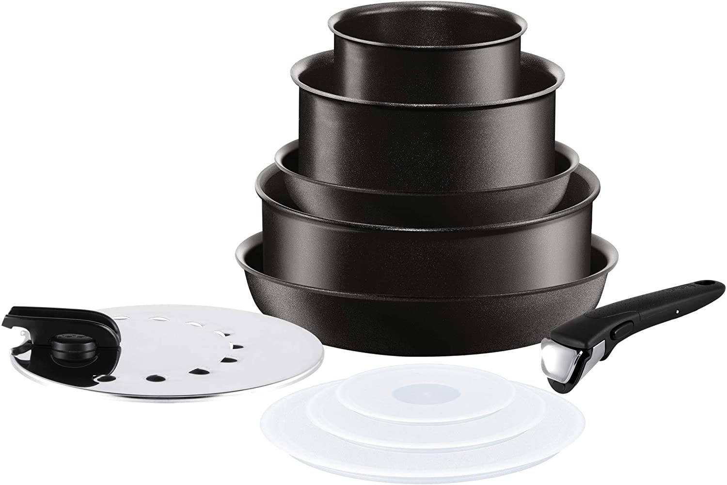 Tefal Set of 26 cm Aluminium Pans and Saucepans - Black
