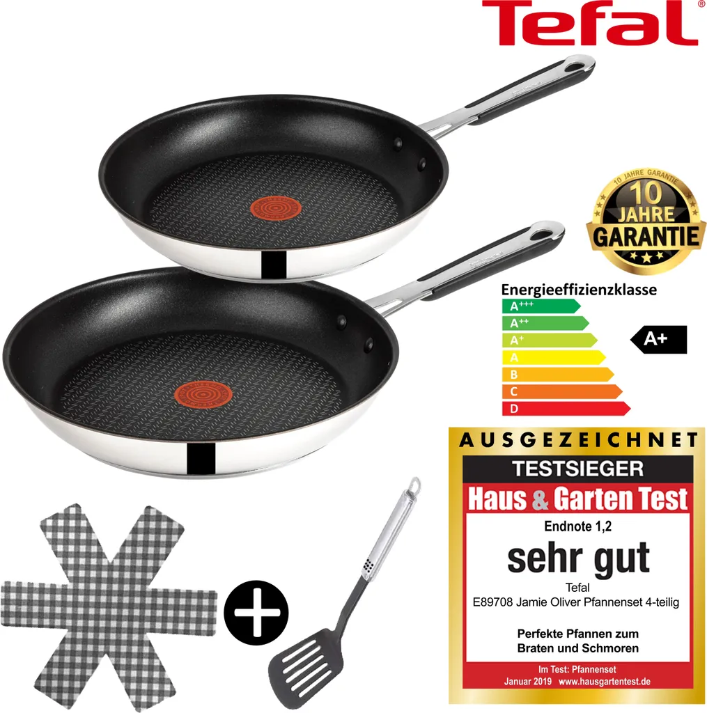 Tefal Jamie Oliver J90929 Induction Pan Set, 4-piece – 24cm & 28cm frying pans, Titanium Excellence non-stick, oven-safe, Thermo-Spot