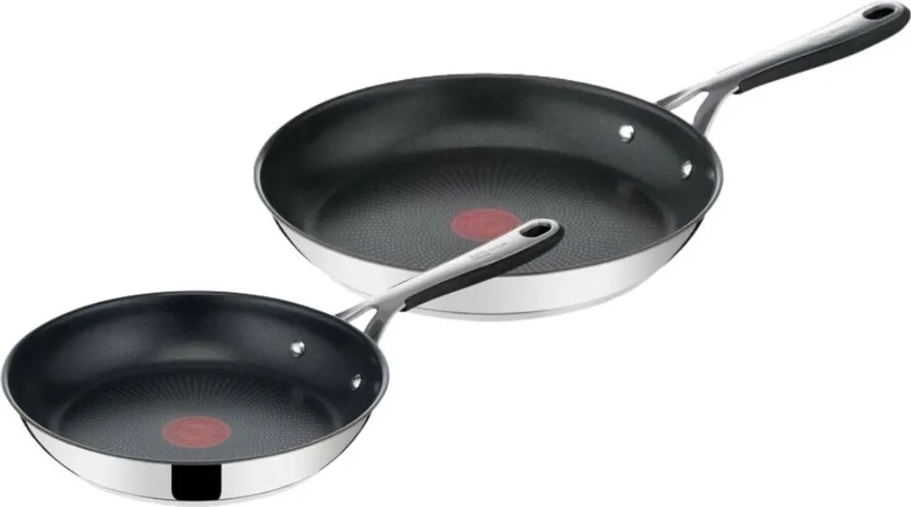 Tefal Jamie Oliver Kitchen Essentials frying pan set, Ø24+28cm, induction compatible, stainless steel, silicone handle