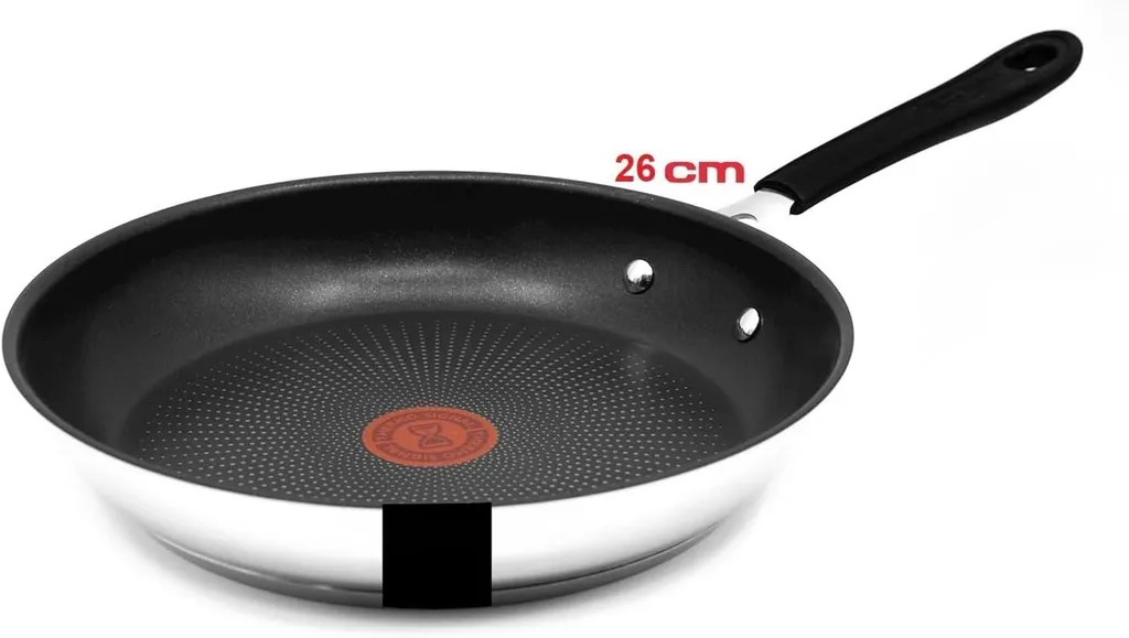 Tefal Jamie Oliver frying pan 26 cm, induction compatible, stainless steel, non-stick coated, high sides, oven safe, riveted handle, E30