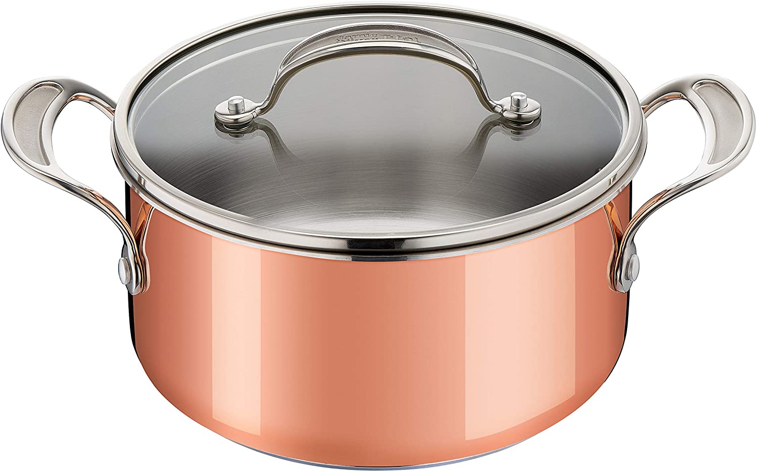 Tefal Jamie Oliver Tri-Ply Copper Pot with Glass Lid, 3-ply Material (Stainless Steel/Aluminium/Copper), 20 cm, Stainless steel, 20 cm