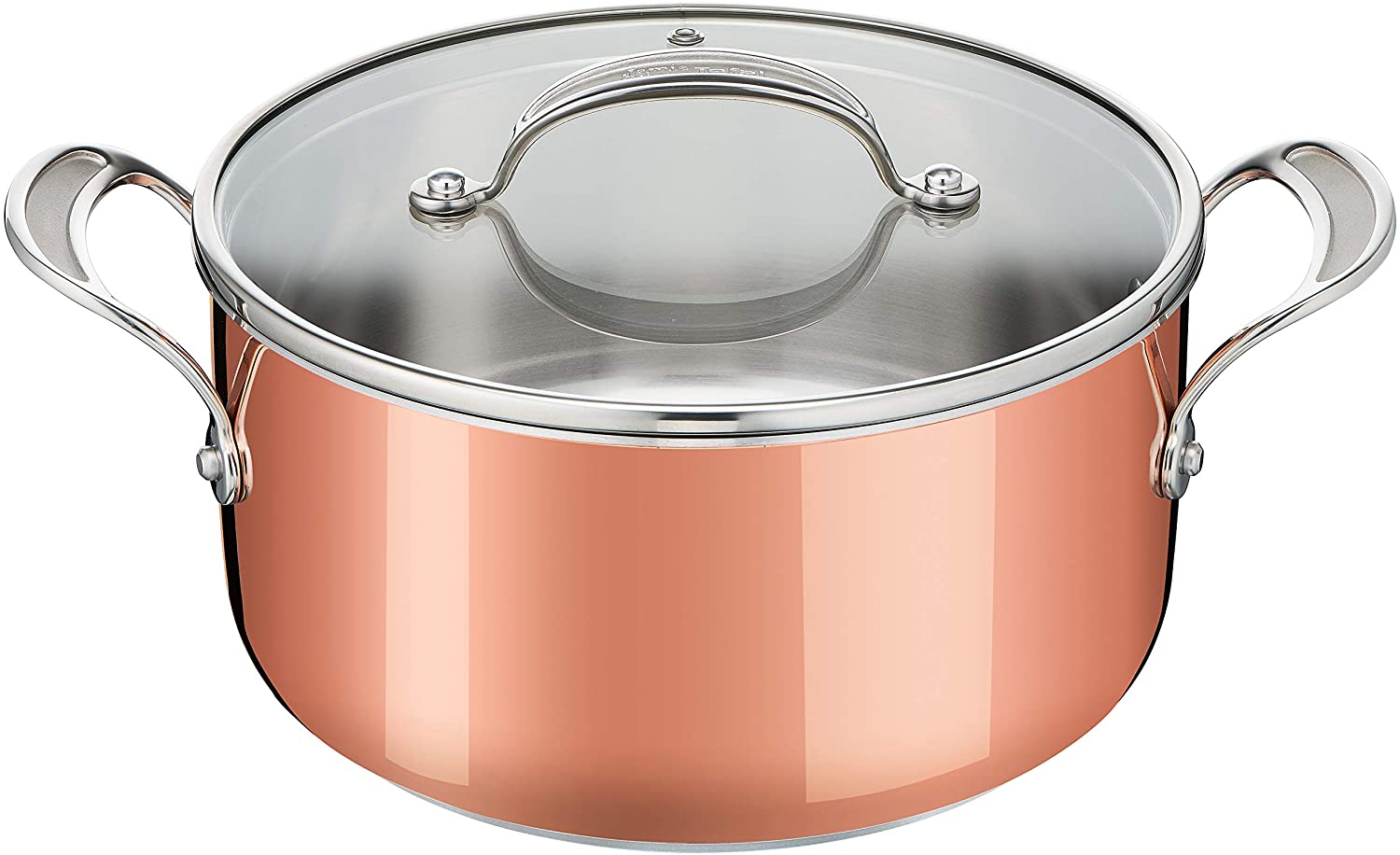 Tefal Jamie Oliver Tri-Ply Copper Pot with Glass Lid, 3-ply Material (Stainless Steel/Aluminium/Copper), 20 cm, 24 cm