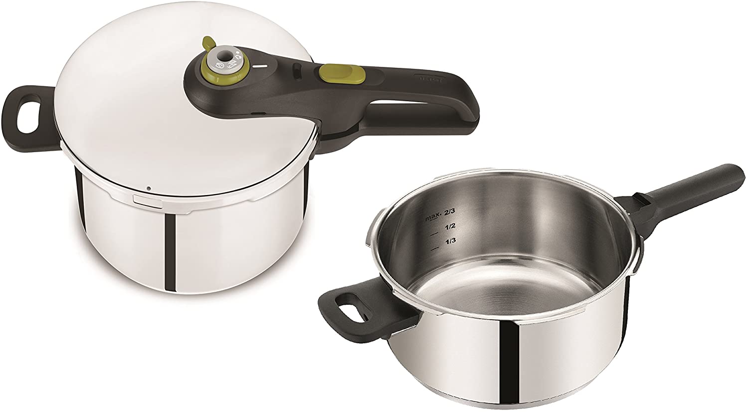 Tefal P2544337 Pressure Cooker Set of 2 Secure Neo Induction 5 / 4 / 6 Litres / 5 Safety Levels Silver
