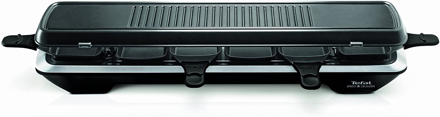 Tefal RE 5228 Raclette Simply Line 6 Inox & Design (1050 Watt, 6 Pans, Classic and Teppan Yaki Grill Surface) Black