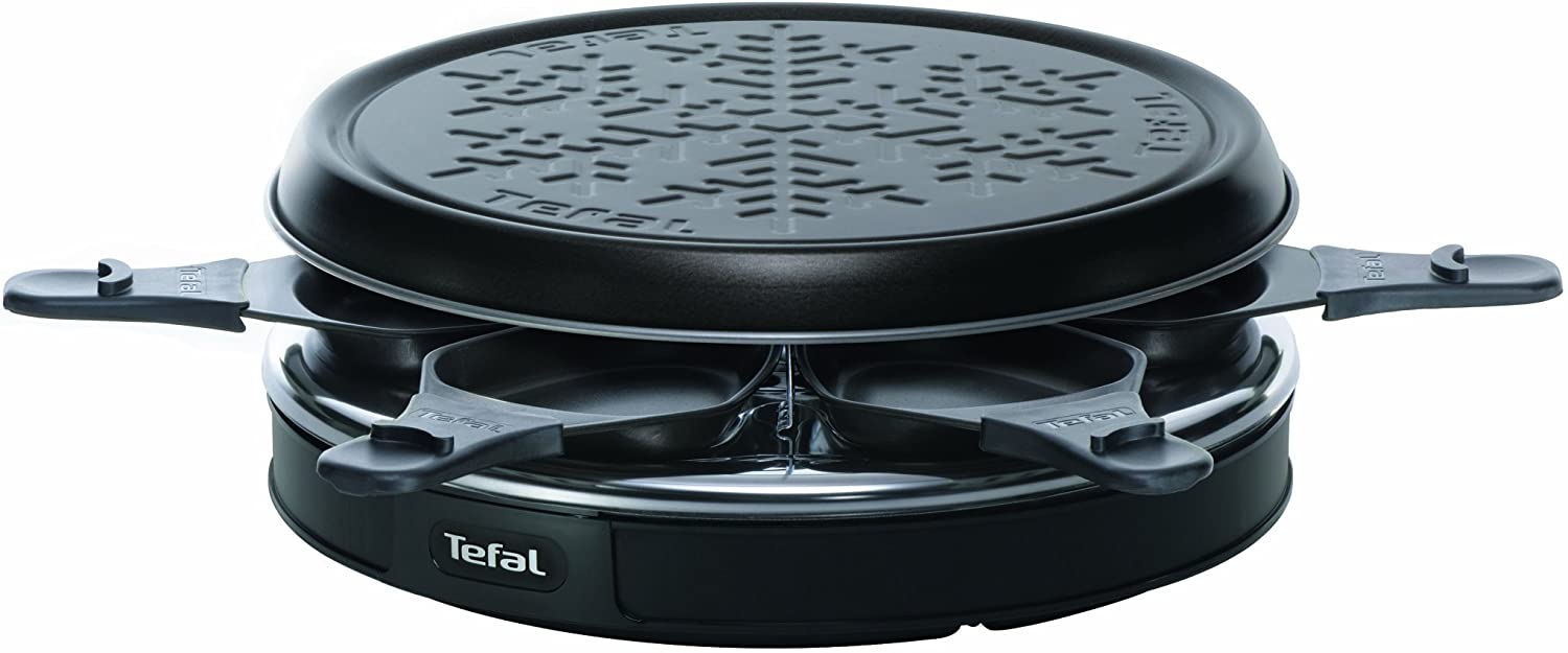 Tefal RE1228 Raclette Deco Cristal 6 (850 Watts, 6 Pans, Cord Wrap for Headphone or Cable Wire) Black