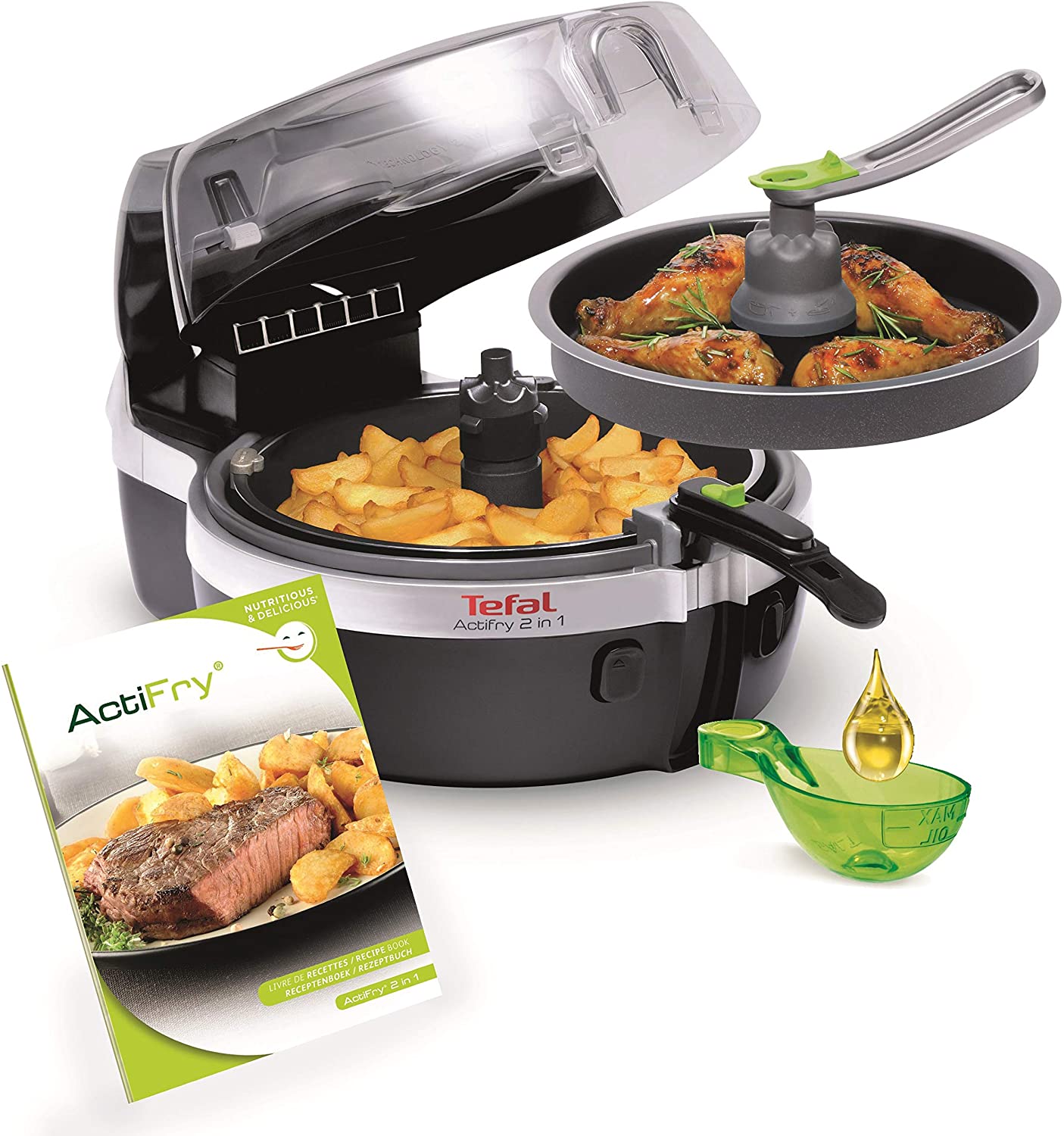 Tefal YV9601 ActiFry 2in1 hot air fryer, 1400 watts, 1.5 kg capacity, black / silver