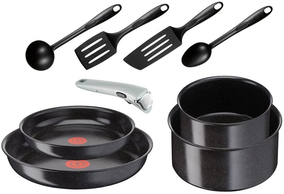 Tefal YY3797FA Set 9 Pots and Pans, Ceramic, Black, 46 X 32 X 15.5 cm