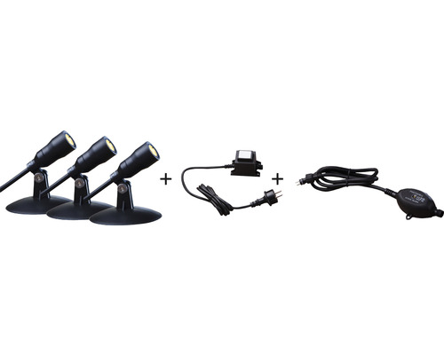 Pond lighting Heissner SMART LIGHTS starter set LED spots, LED light, 3 spots, warm white 4 x 1 watt ∅ 3 x 7 mm garden lighting, pool lighting