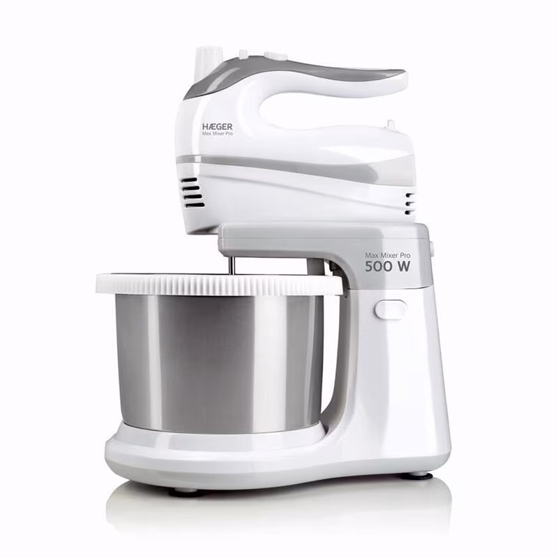 Haeger Max Mixer Pro 500W dough mixer, 5 speeds + turbo, 2 beaters, 2 dough hooks, stainless steel bowl. 3