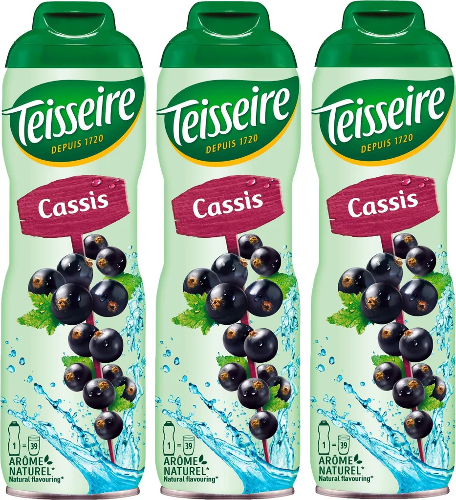 Teisseire Cassis Drink Syrup 600ml - Intense Flavor (3 Pack) 1800 ml