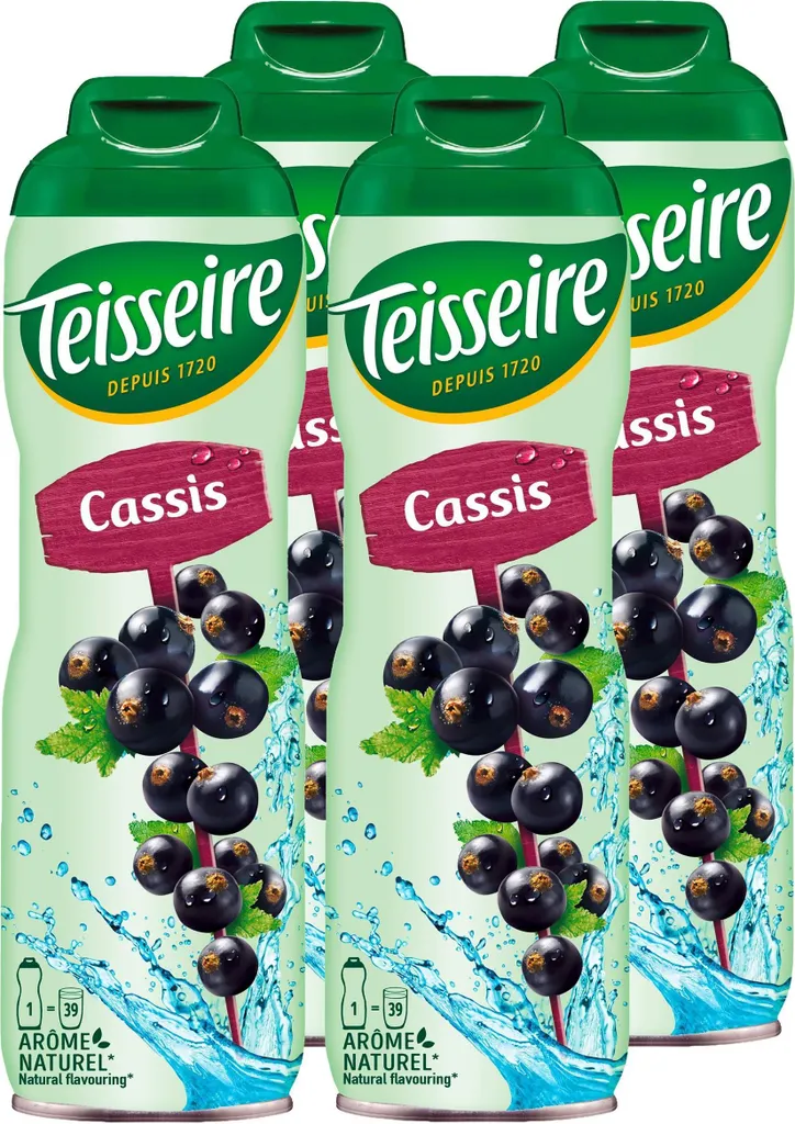 Teisseire Cassis Drink Syrup 600ml - Intense Flavor (4 Pack) 2400 ml