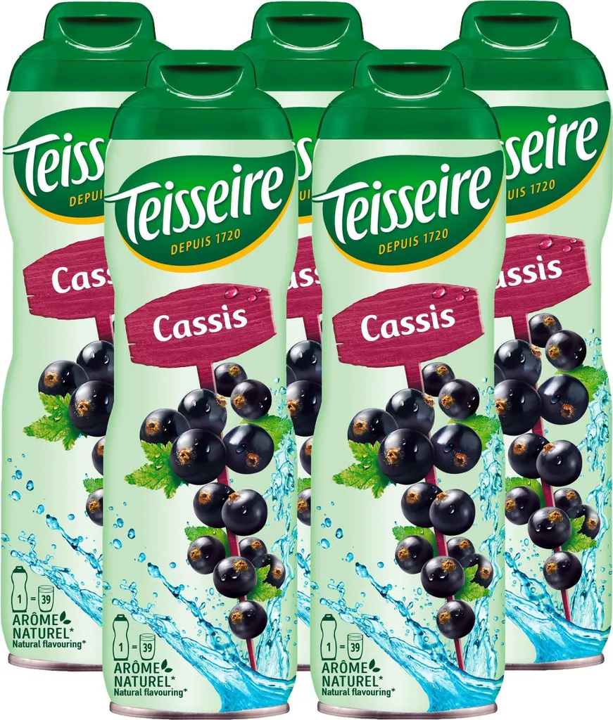 Teisseire Cassis Drink Syrup 600ml - Intense Flavor (5 Pack) 3000 ml