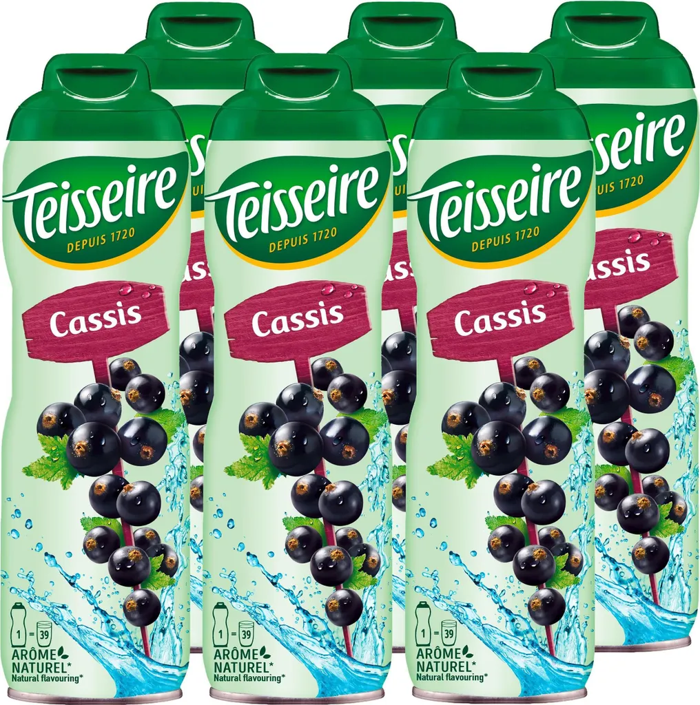 Teisseire Cassis Drink Syrup 600ml - Intense Flavor (6 Pack)