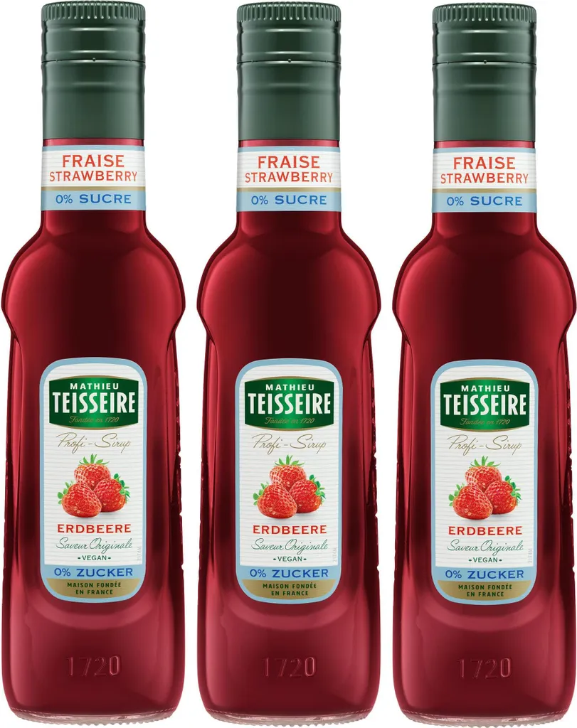 Teisseire Strawberry Drink Syrup 0% Sugar 0.25L (3 Pack) 750 ml