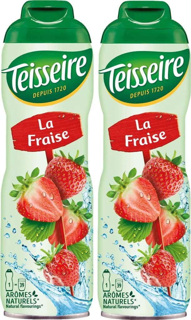 Teisseire Strawberry Drink Syrup 600ml - Intense Flavor (2 Pack) 1200 ml