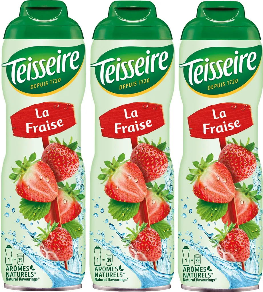 Teisseire Strawberry Drink Syrup 600ml - Intense Flavor (Pack of 3)