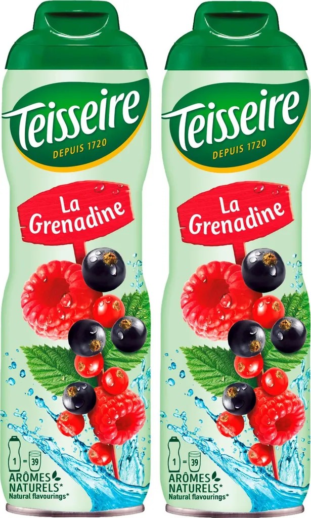 Teisseire Grenadine Drink Syrup 600ml - Intense Flavor (2-pack)