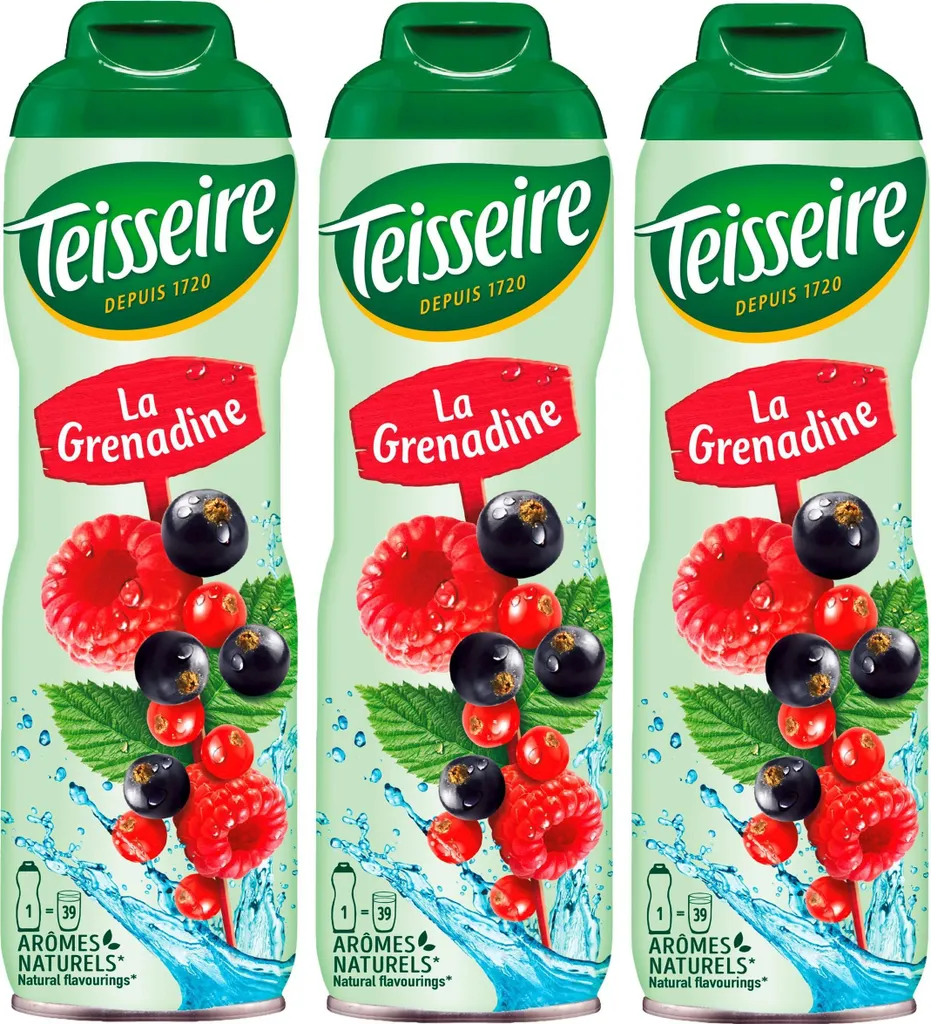 Teisseire Grenadine Drinks Syrup 600ml - Intense Flavor (Pack of 3)
