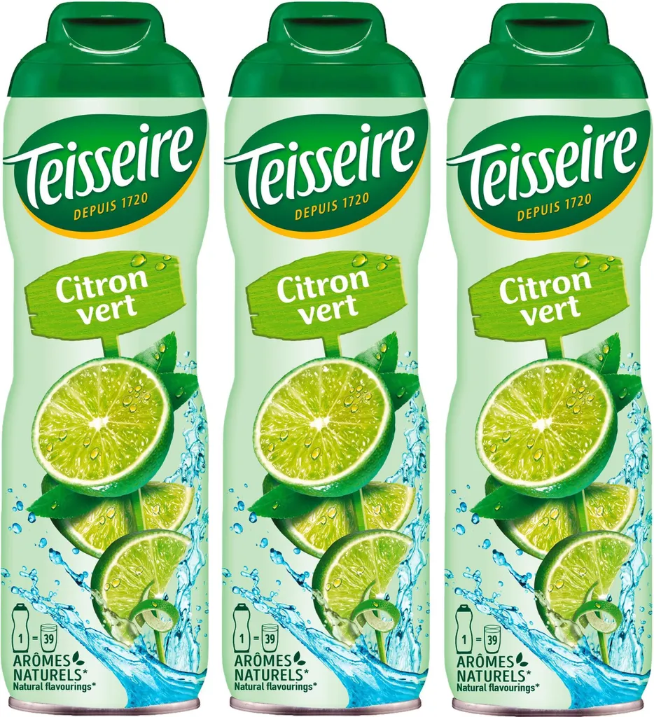 Teisseire Lime Drinks Syrup 600ml - Intense Flavor (Pack of 3)