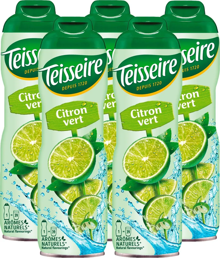Teisseire Lime Drinks Syrup 600ml - Intense Flavor (Pack of 5)