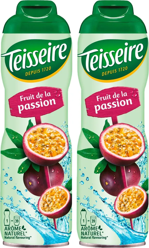 Teisseire Passion Fruit Drink Syrup 600ml - Intense Flavor (2 Pack)