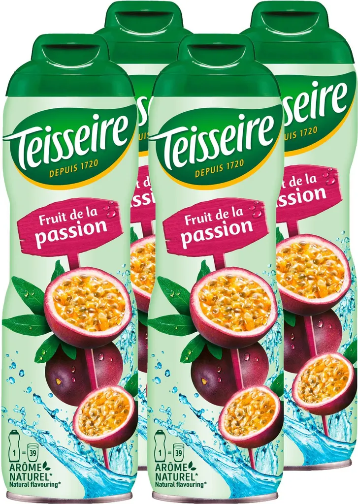 Teisseire Passion Fruit Drink Syrup 600ml - Intense Flavor (4 Pack)