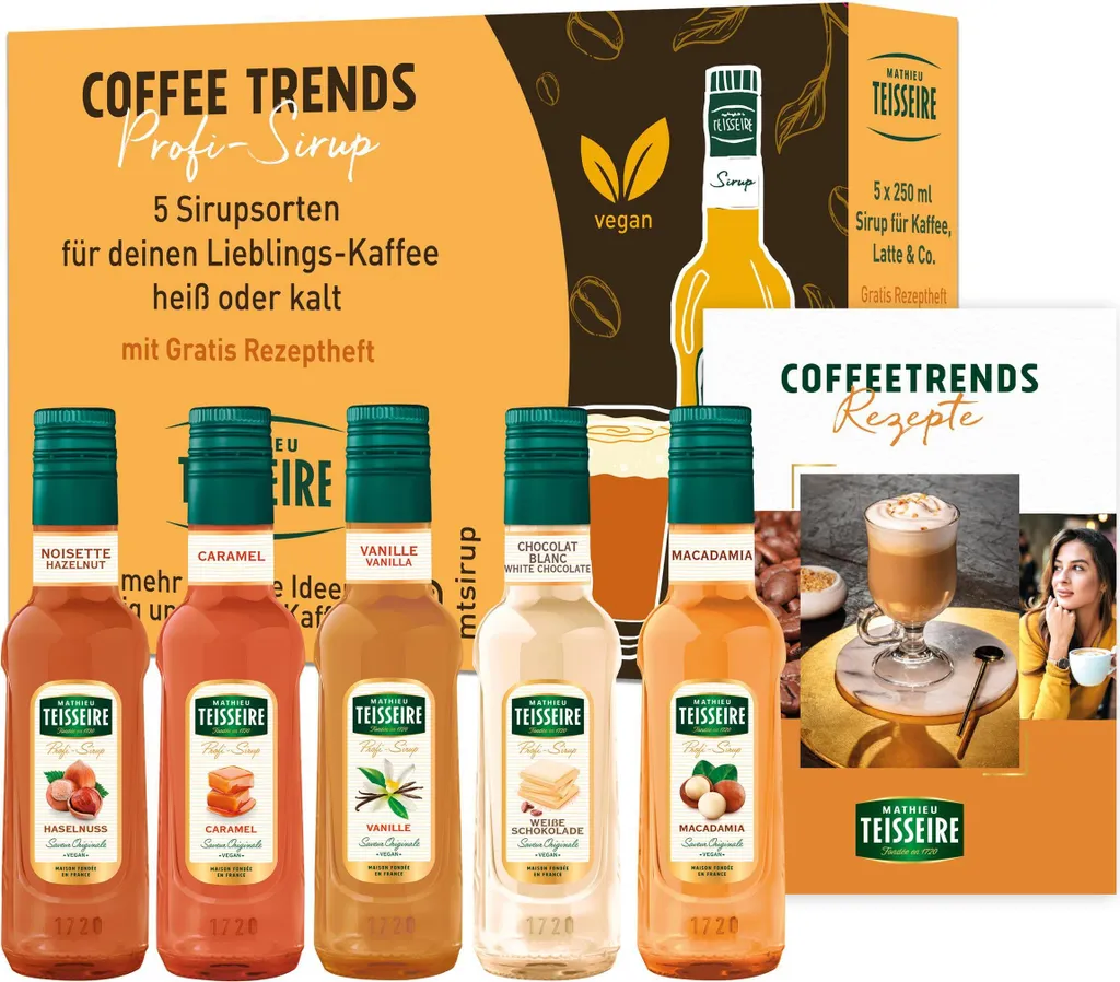 Teisseire syrup caramel hazelnut macadamia vanilla white chocolate 0.25L each