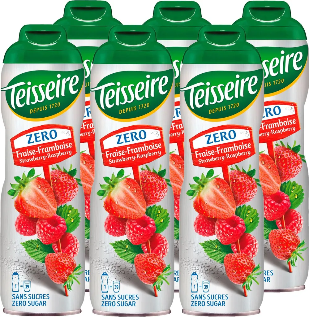 Teisseire Strawberry-Raspberry Syrup, Zero Sugar, 600ml - Cocktails (Pack of 6) 600 ml