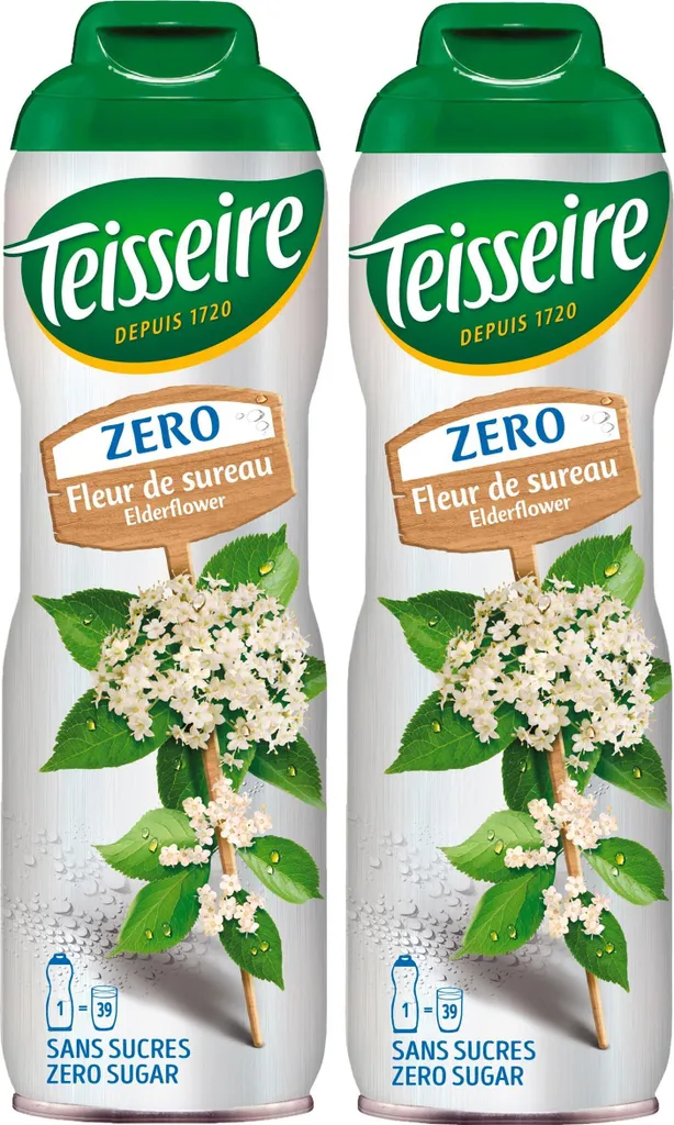 Teisseire syrup elderflower zero sugar 600ml - cocktails (pack of 2) 600 ml