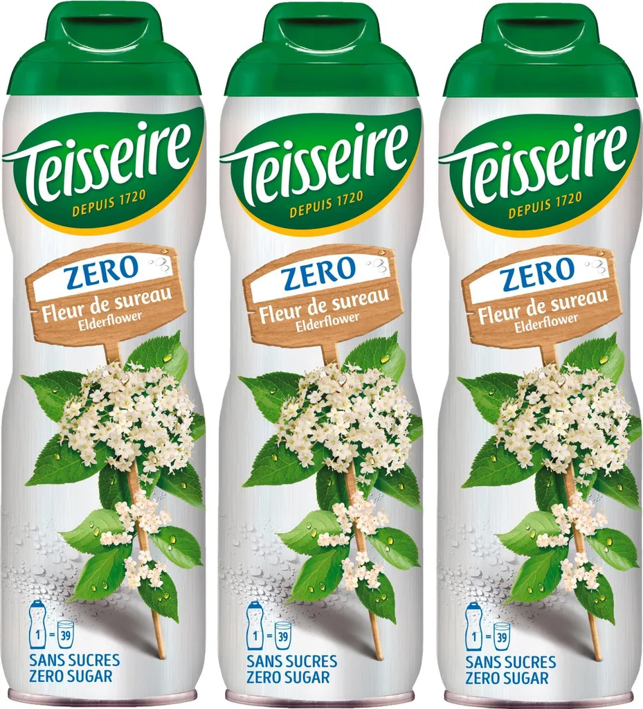 Teisseire syrup elderflower zero sugar 600ml - cocktails (pack of 3)