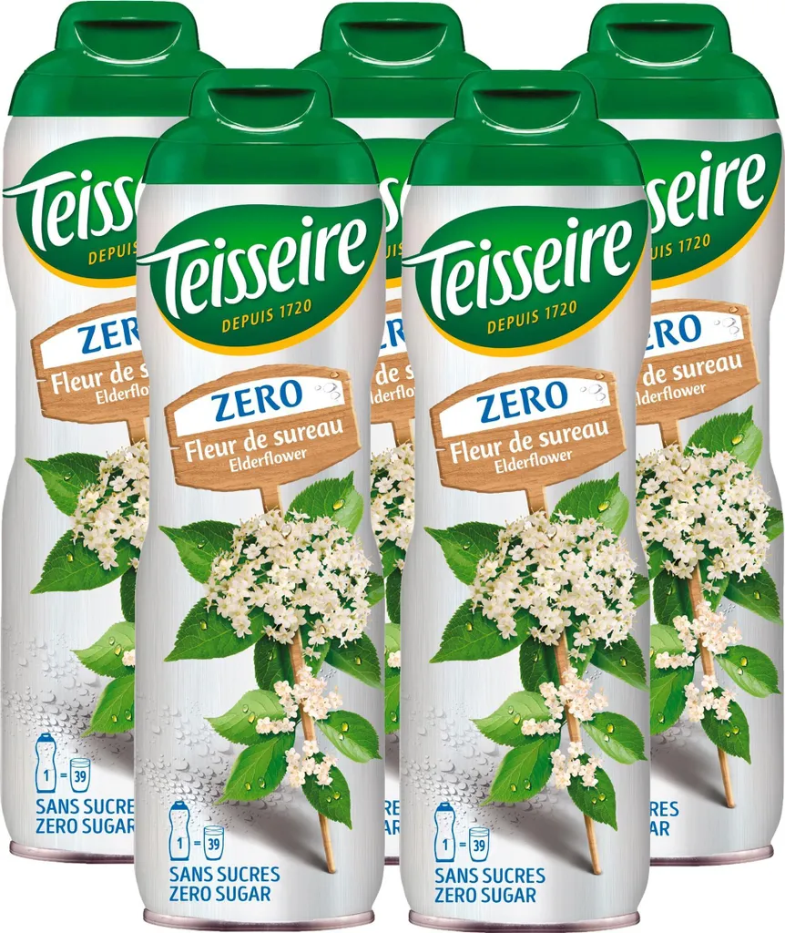 Teisseire syrup elderflower zero sugar 600ml - cocktails (pack of 5) 600 ml