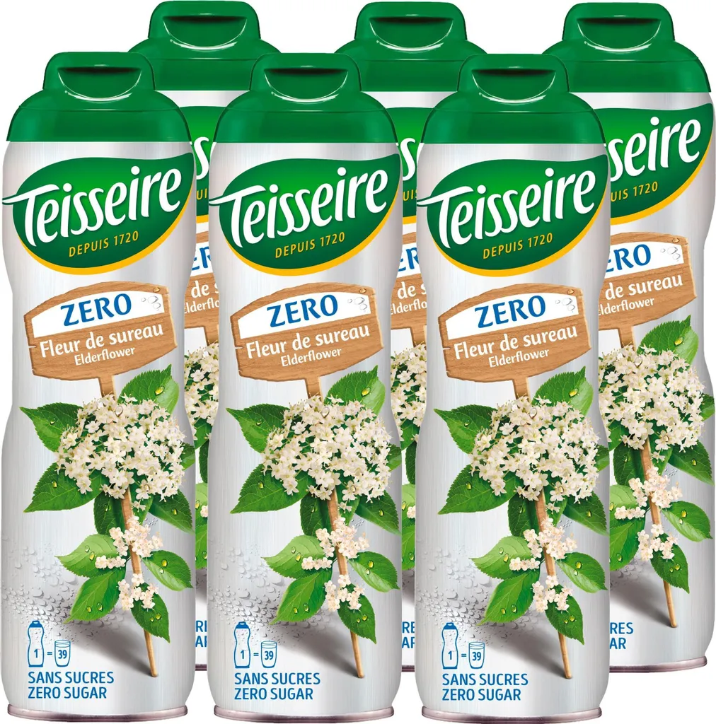 Teisseire syrup elderflower zero sugar 600ml - cocktails (pack of 6)