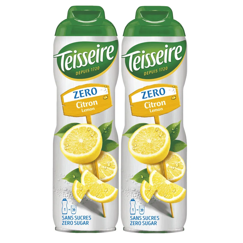 Teisseire syrup lemon/lemon zero sugar 600ml - cocktails (pack of 2) 600 ml